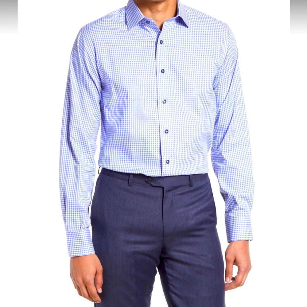 Men's Trim Fit Textured Gingham Dress Shirt LORENZO UOMO